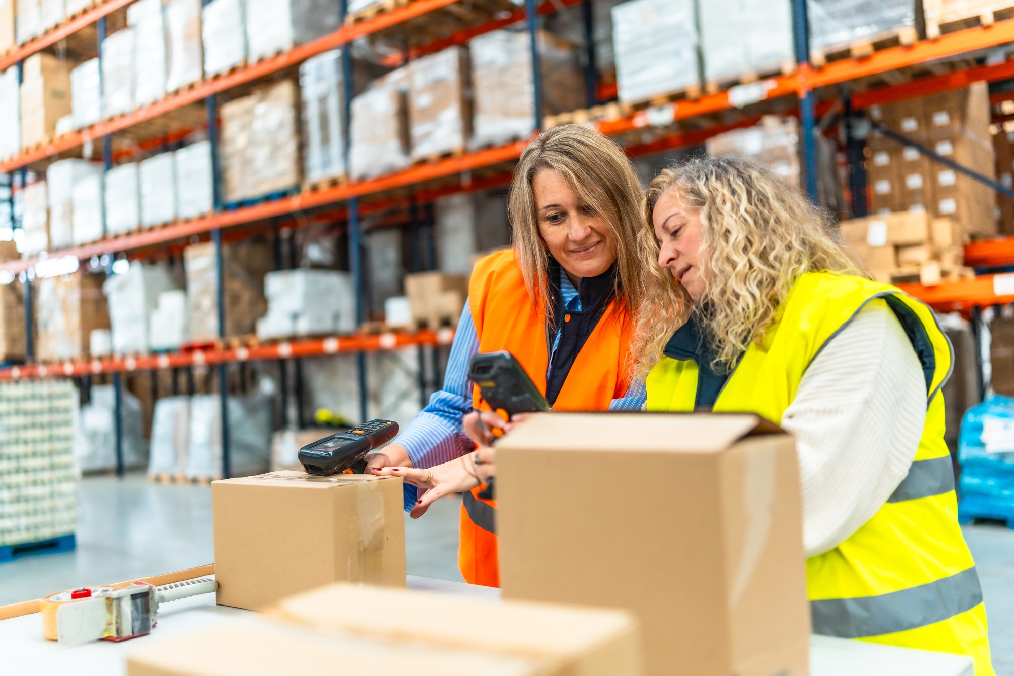 Women scanning parcels while preparing a deliver